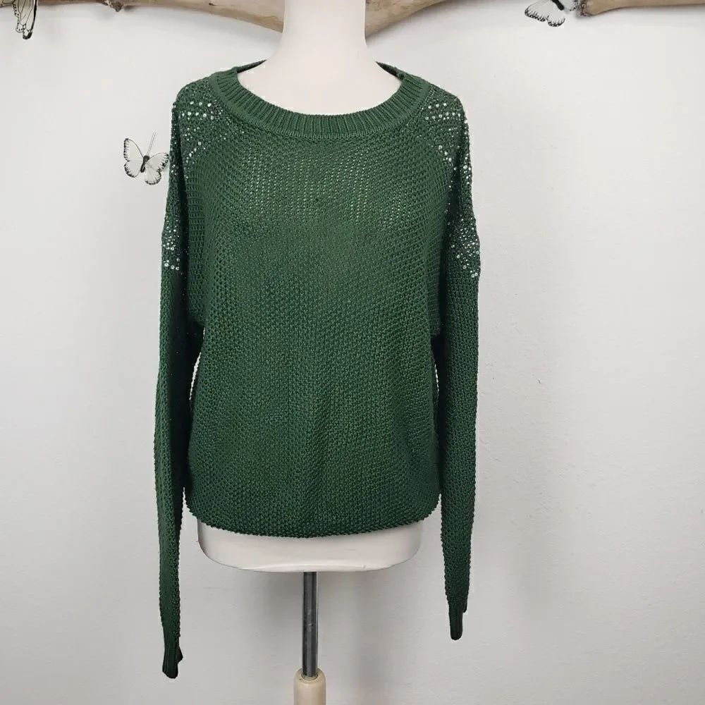 Belle Duke jour green bedazzled shoulder sweater
